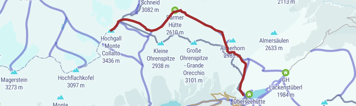 Route map: Skitour Hochgall 3.436m